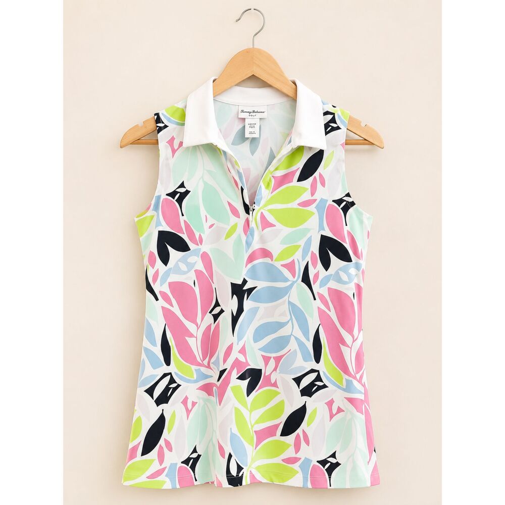 Tommy Bahama Golf Women’s XS Tropical Floral Sleeveless Zip Polo Top